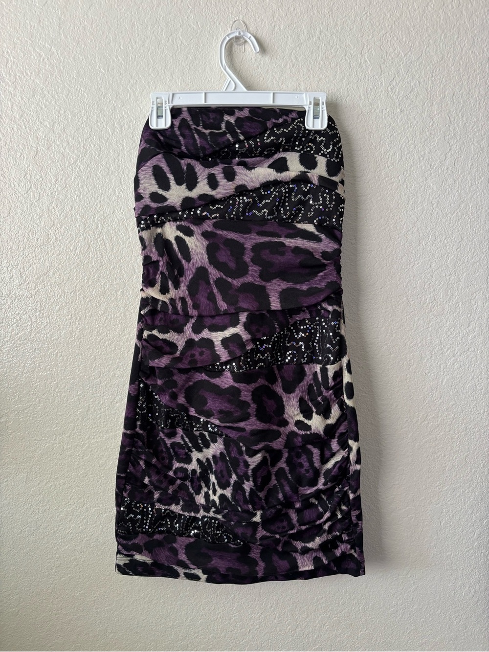 A. Byer Purple and Cream Animal-Print Midi Dress